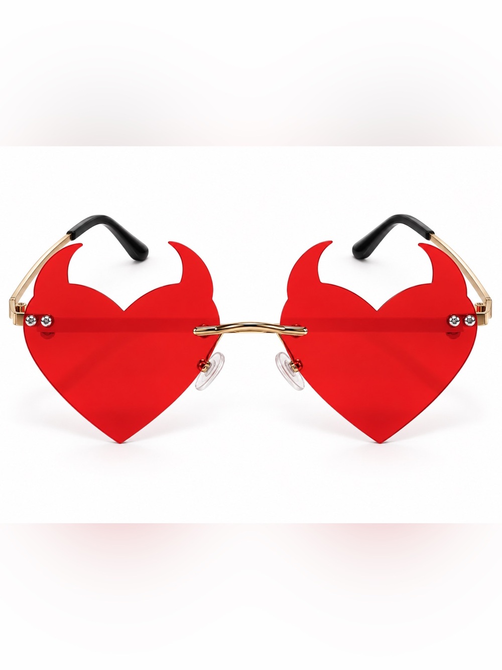 Red Flame Rimless Sunglasses Gold Tone Y2K Rave Festival